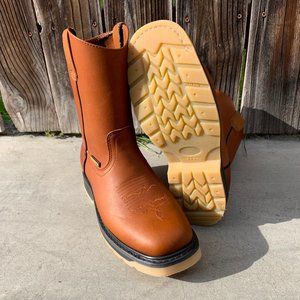 Men's Best Work Boots Pull On Leather Tan Bota Trabajo oil Water Resistant 900
